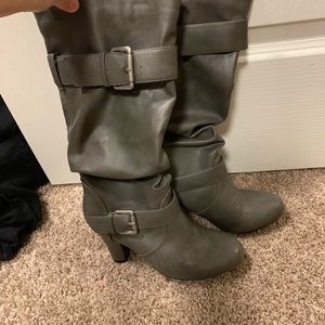 Gray heeled boots (low to mid calf)